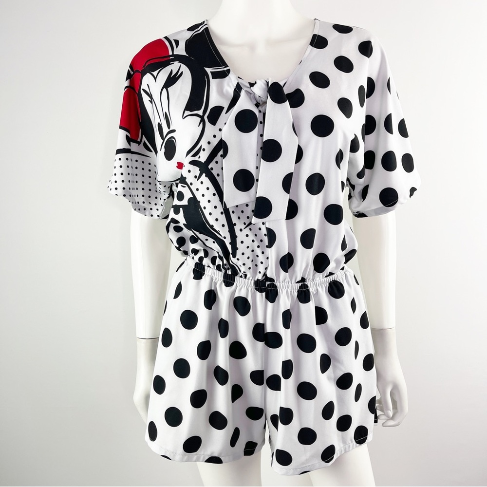 Disneyland Paris White Polkadot MINNIE MOUSE Short Sleeve Romper Size S